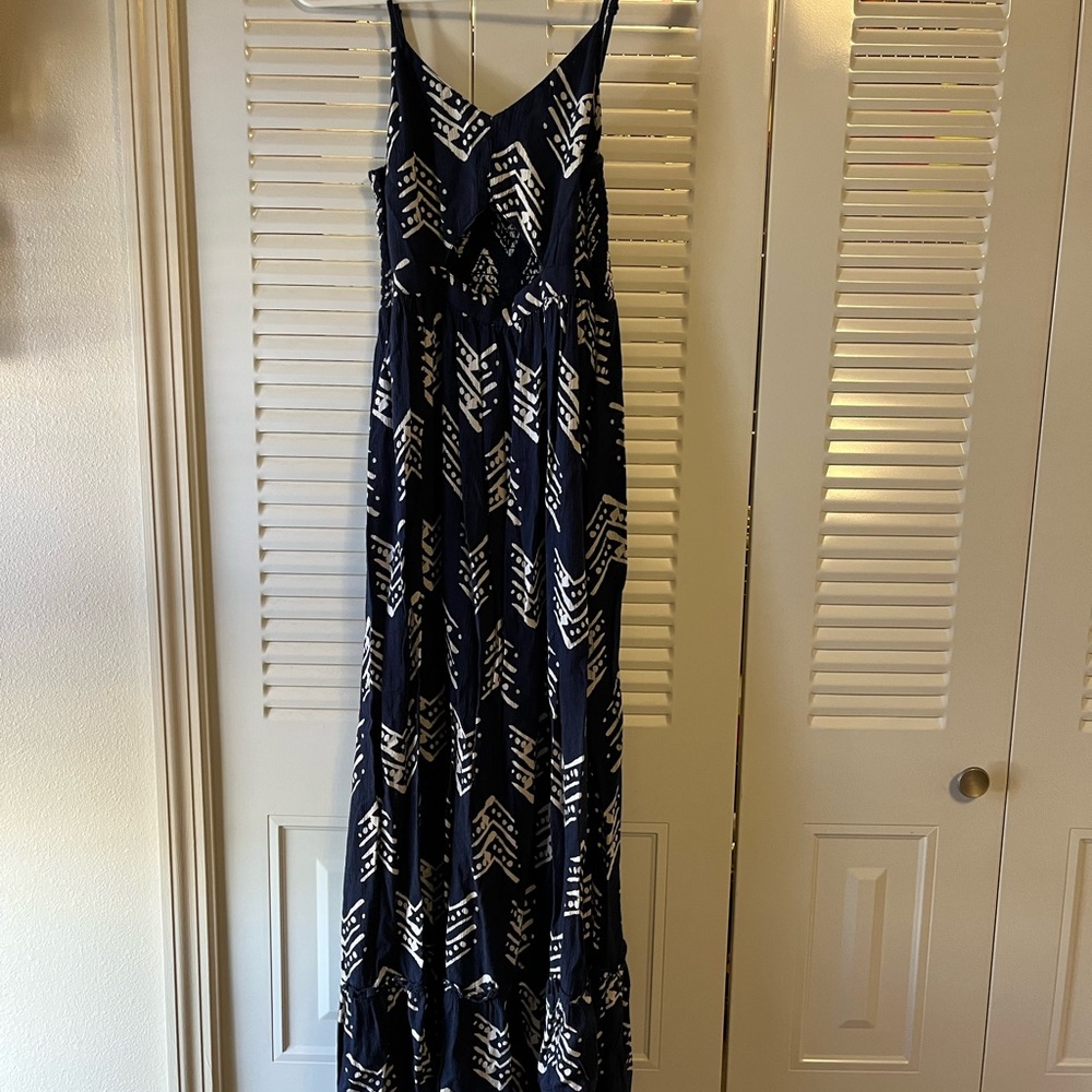 Aerie Navy and White Patterned Maxi Dress